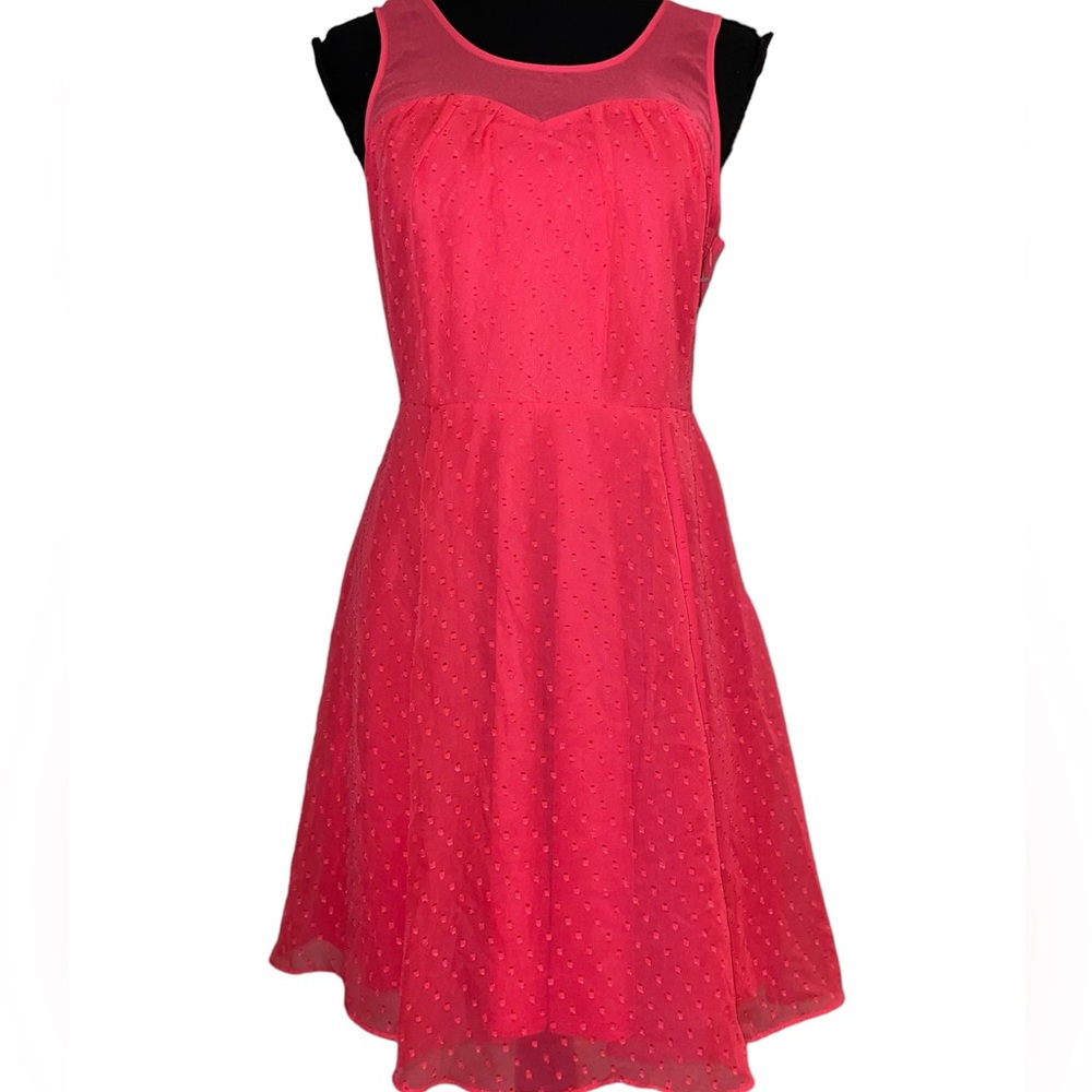 Express Hot Pink Polka Dot Sheer Flare Dress (6) [Polyester]